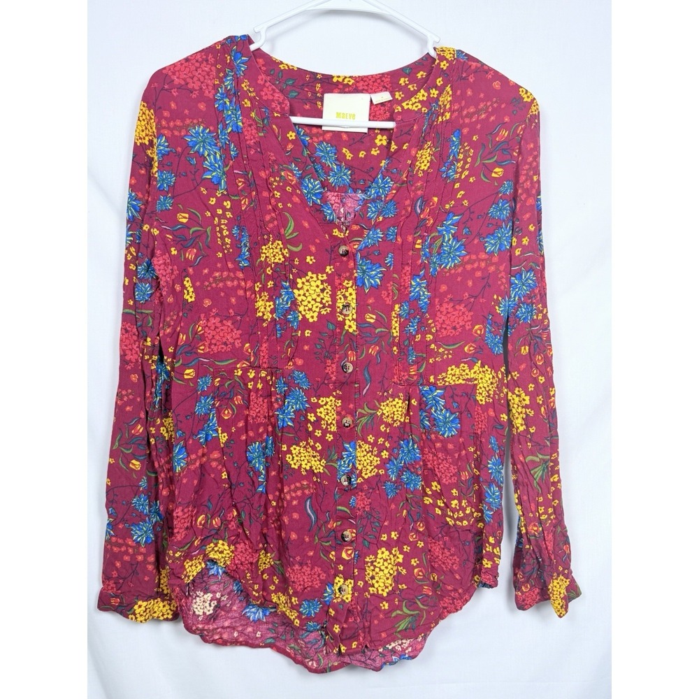 Maeve Anthropologie Blouse Womens M Pink Floral Boho Viscose Button Peasant Top - Picture 2 of 13
